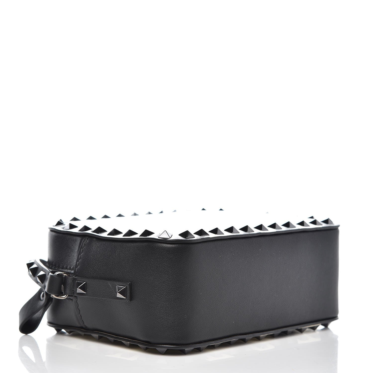 Valentino Garavani Vitello Chevron Rockstud Camera Crossbody Bag Light Ivory Black 4 of 7