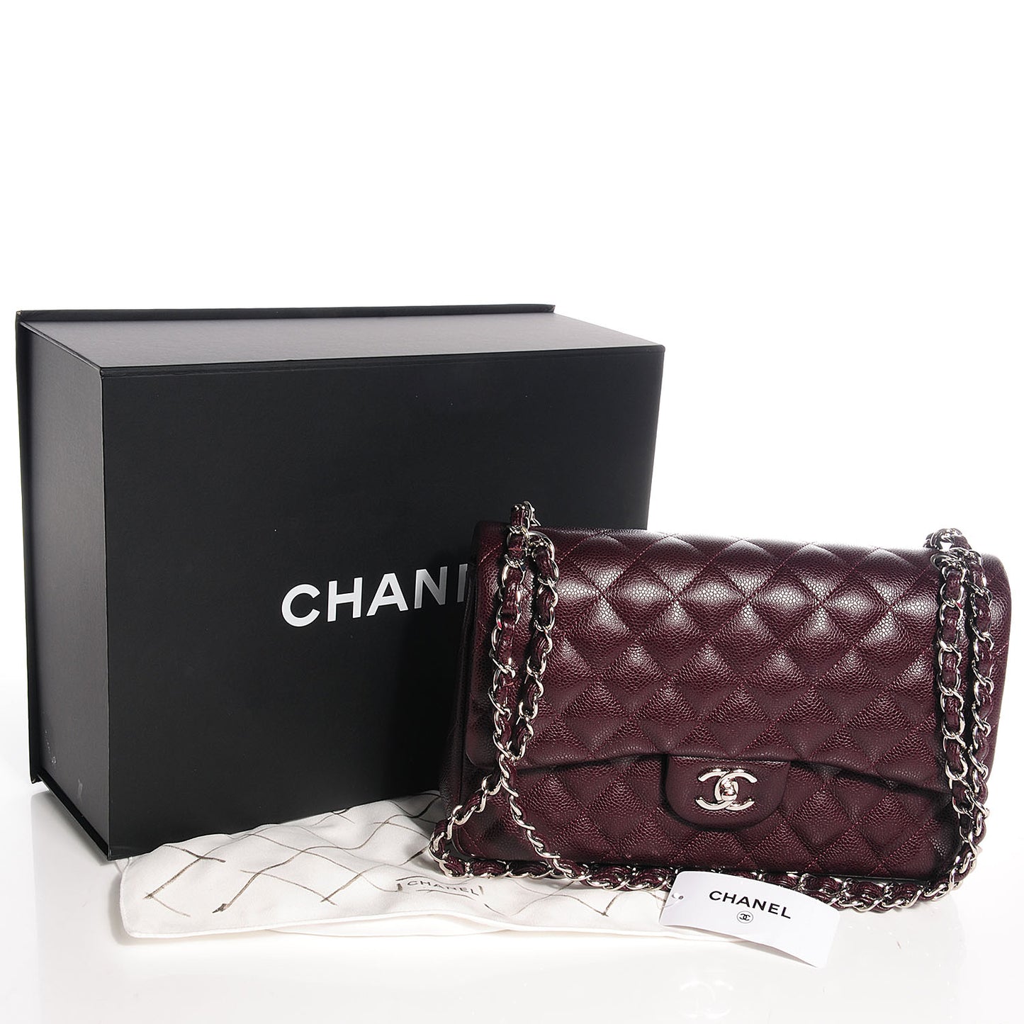 Caviar Quilted Jumbo Double Flap Burgundy