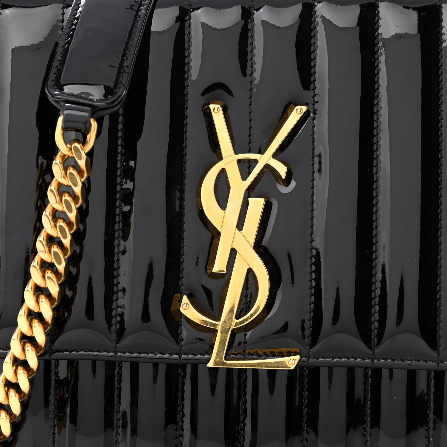 Saint Laurent Patent Matelasse Monogram Large Vicky Chain Bag Black 7 of 10