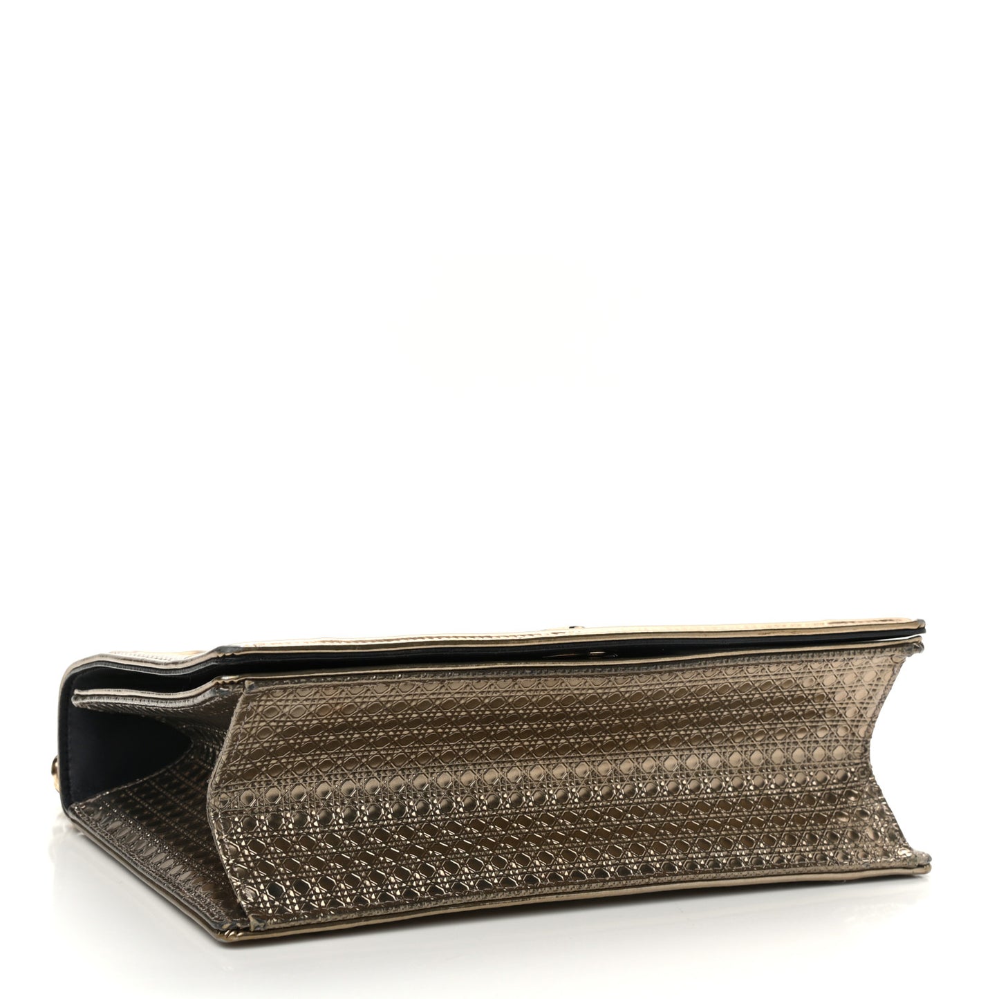 Metallic Patent Micro-Cannage Medium Diorama Flap Bag Gold