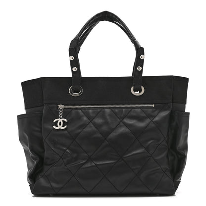 Chanel Coated Canvas Quilted Large Paris Biarritz Tote Black 1 of 11