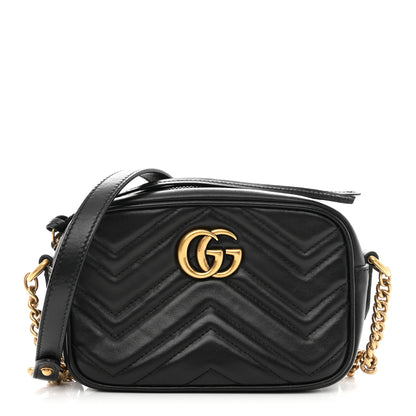 Gucci Calfskin Matelasse Mini GG Marmont Chain Shoulder Bag Black 1 of 9