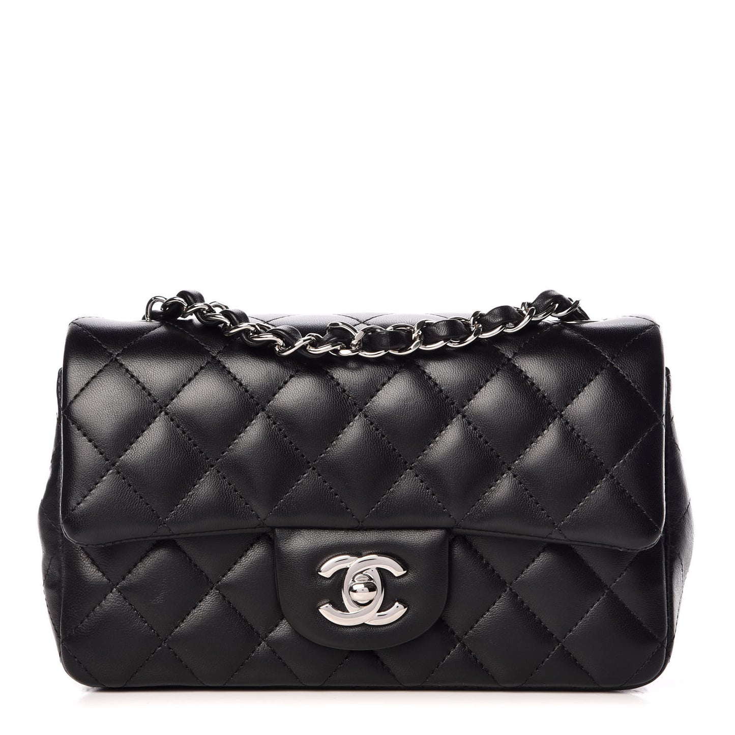 Lambskin Quilted Mini Rectangular Flap Black