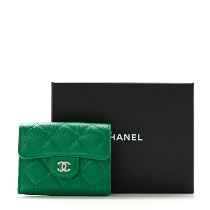 Chanel Caviar Quilted Flap Card Holder Wallet Green 9 of 9