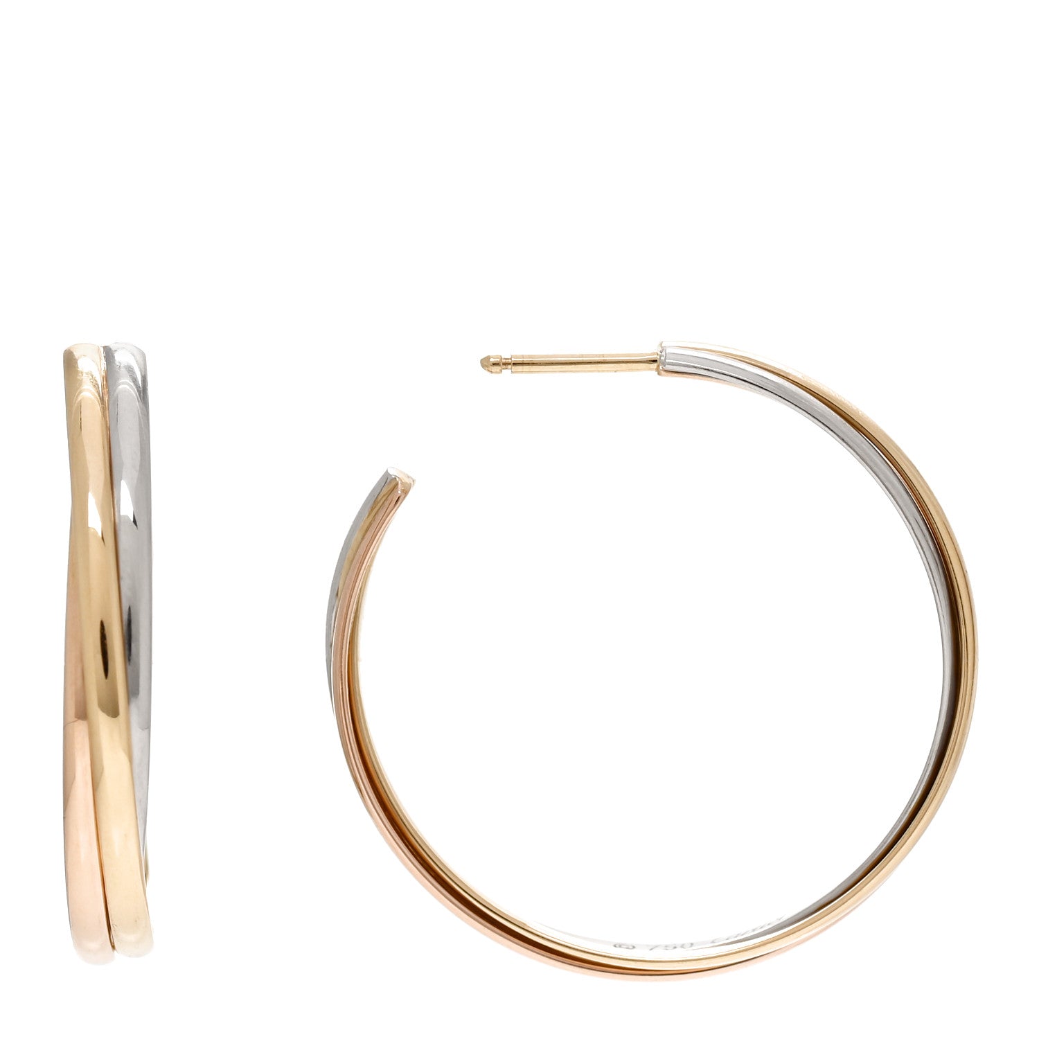 Cartier 18K Pink Yellow White Gold Trinity Hoop Earrings 1 of 4