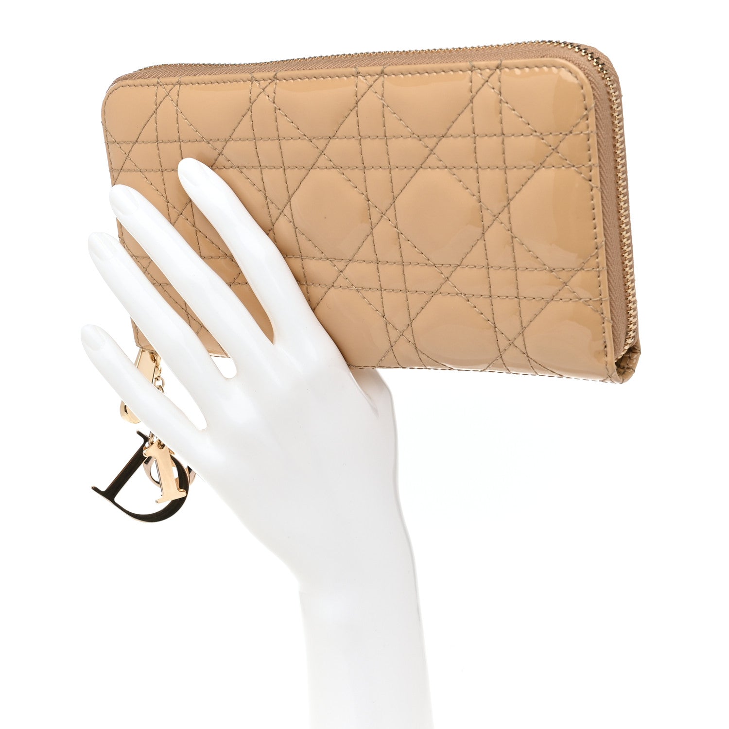 Christian Dior Patent Cannage Lady Dior Continental Zip Wallet Beige 2 of 8