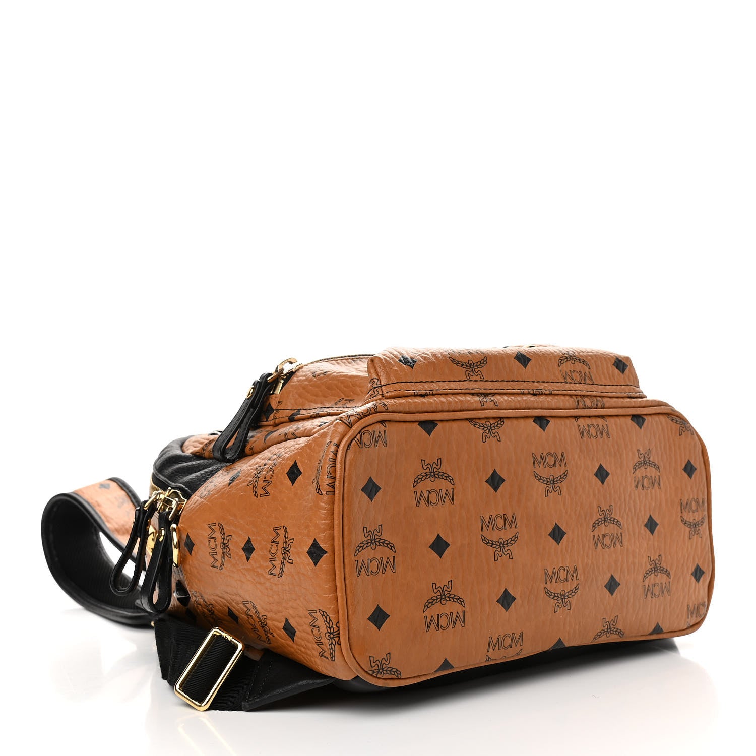 MCM Visetos Studded Colorblock Small Stark Brock Backpack Cognac Black 4 of 12