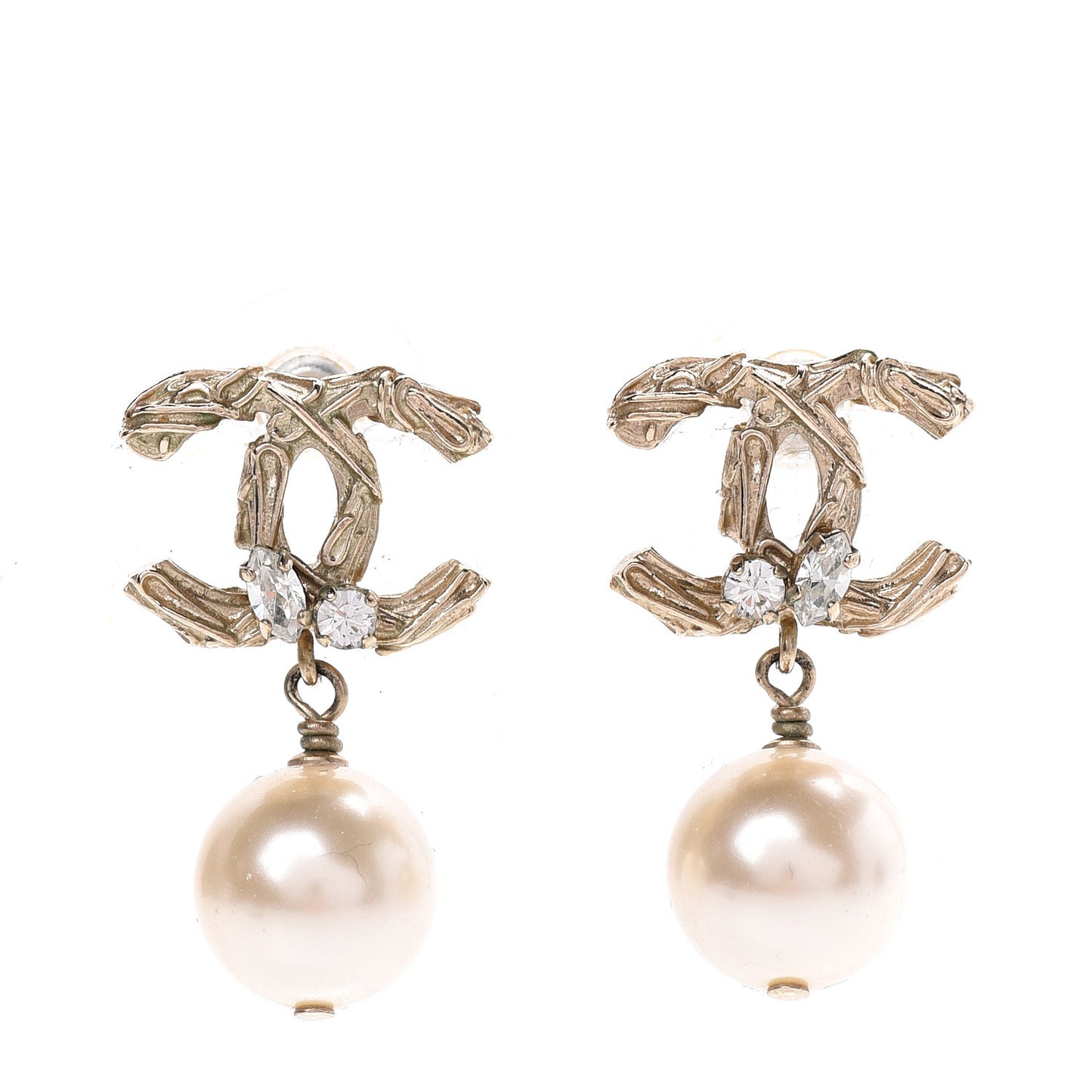 Crystal Pearl CC Drop Earrings Gold