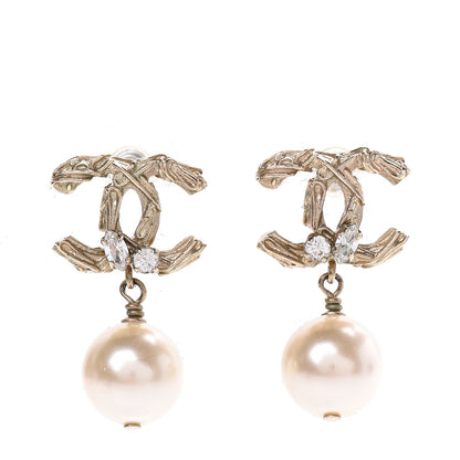 Chanel Crystal Pearl CC Drop Earrings Gold 1 of 4