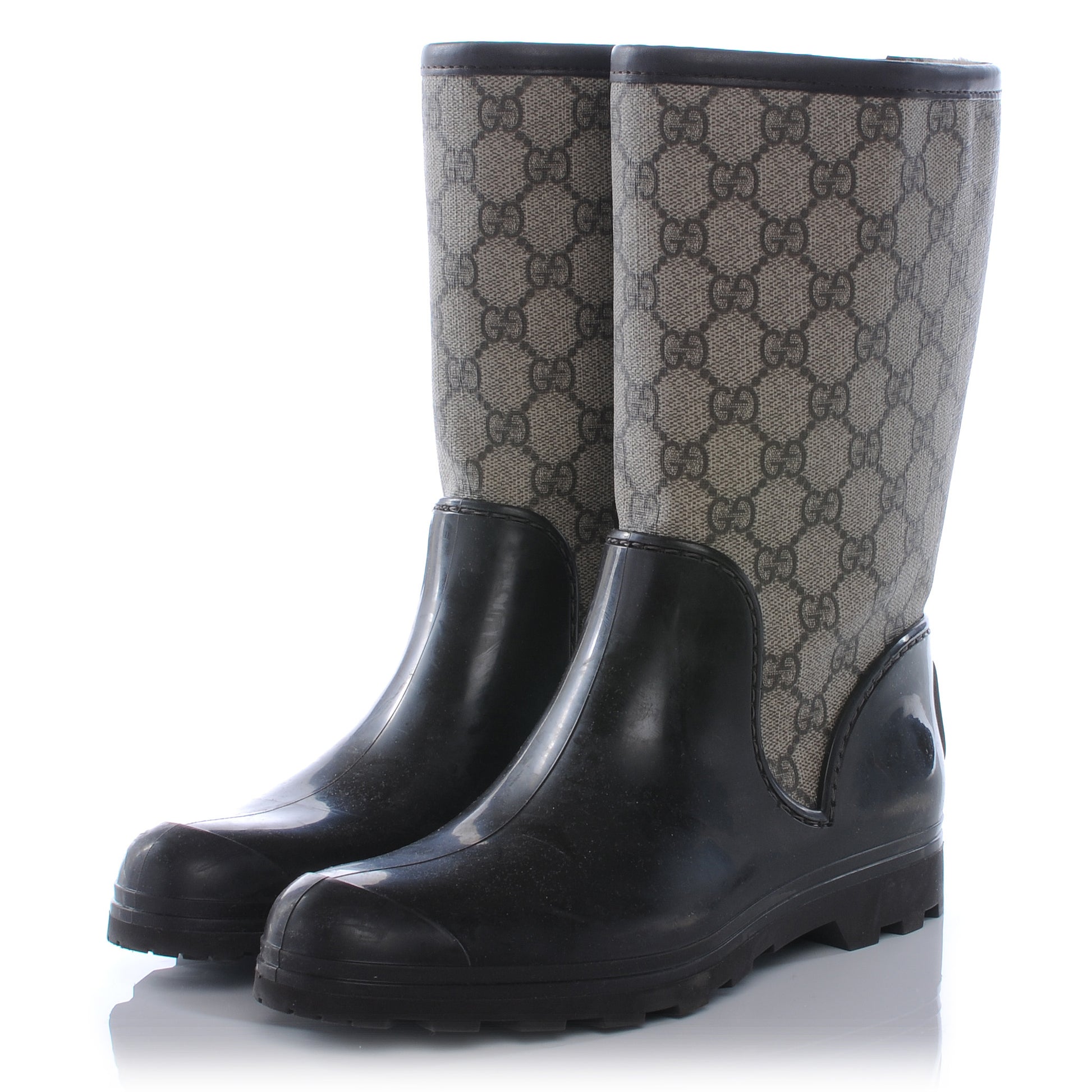 Gucci GG Plus Monogram Prato Flat Rubber Boots 37 Ebony 3 of 7