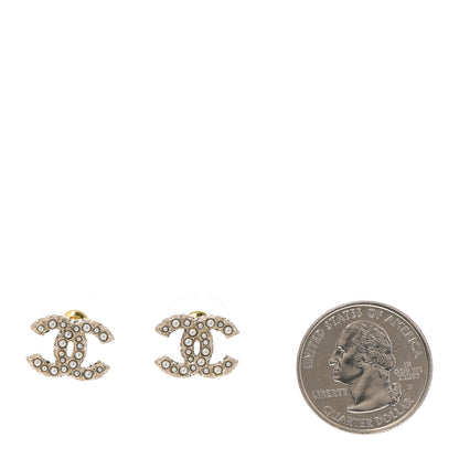 Chanel Metal Graduated Pearl Crystal CC Earrings Light Gold 2 of 5