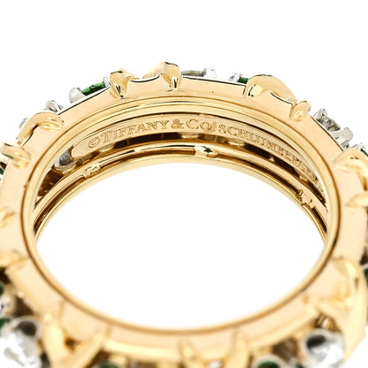 Tiffany 18K Yellow Gold Platinum Diamond Tsavorite Schlumberger Sixteen Stone Ring 49 5 4 of 6