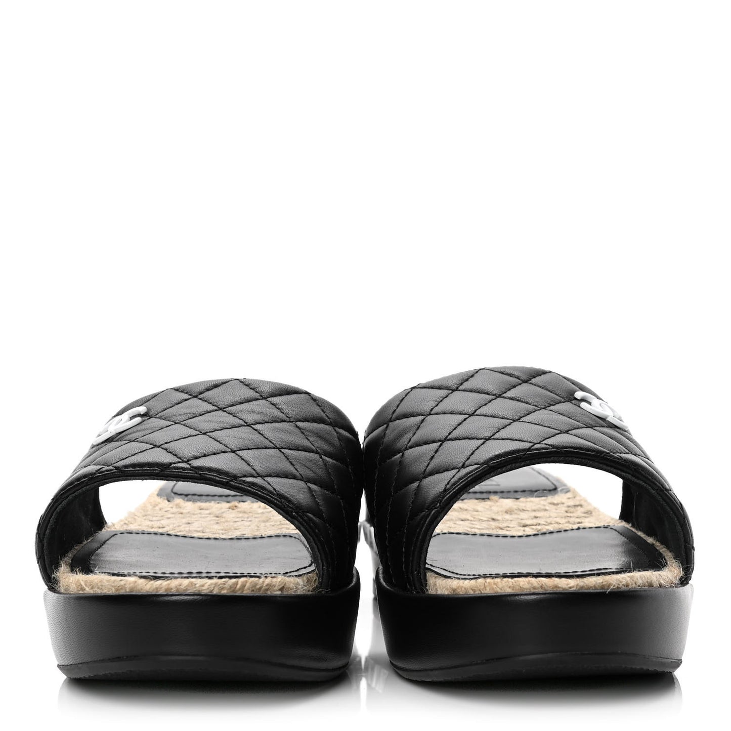 Lambskin Quilted CC Espadrille Slip On Sandals 39 Black