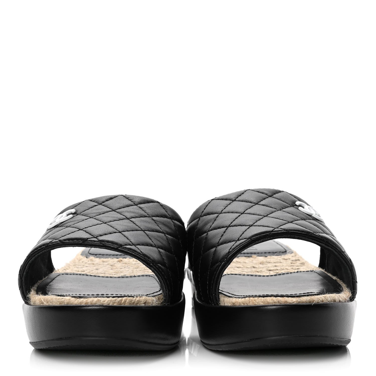 Chanel Lambskin Quilted CC Espadrille Slip On Sandals 39 Black 2 of 10