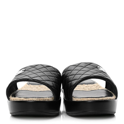 Chanel Lambskin Quilted CC Espadrille Slip On Sandals 39 Black 2 of 10