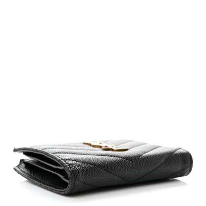Saint Laurent Grain De Poudre Matelasse Chevron Monogram Zipped Card Case Black 4 of 9