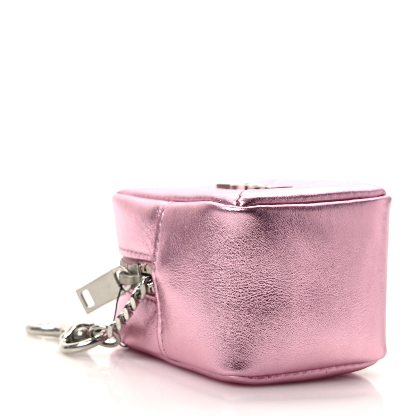 Crinkled Lame Calfskin Jaime Cube Charm Keychain Violet