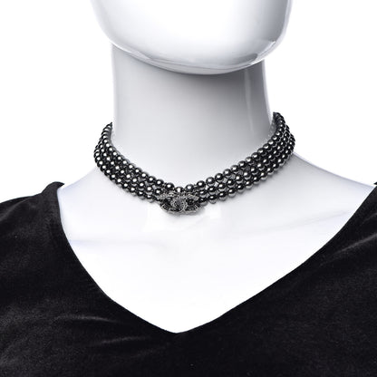 Chanel Ruthenium Beaded Crystal CC Chain Choker Necklace Grey 2 of 6