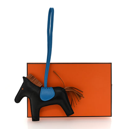 Hermes Milo Lambskin Grigri Rodeo Horse Bag Charm MM Black Gold Bleu Zanzibar 4 of 4