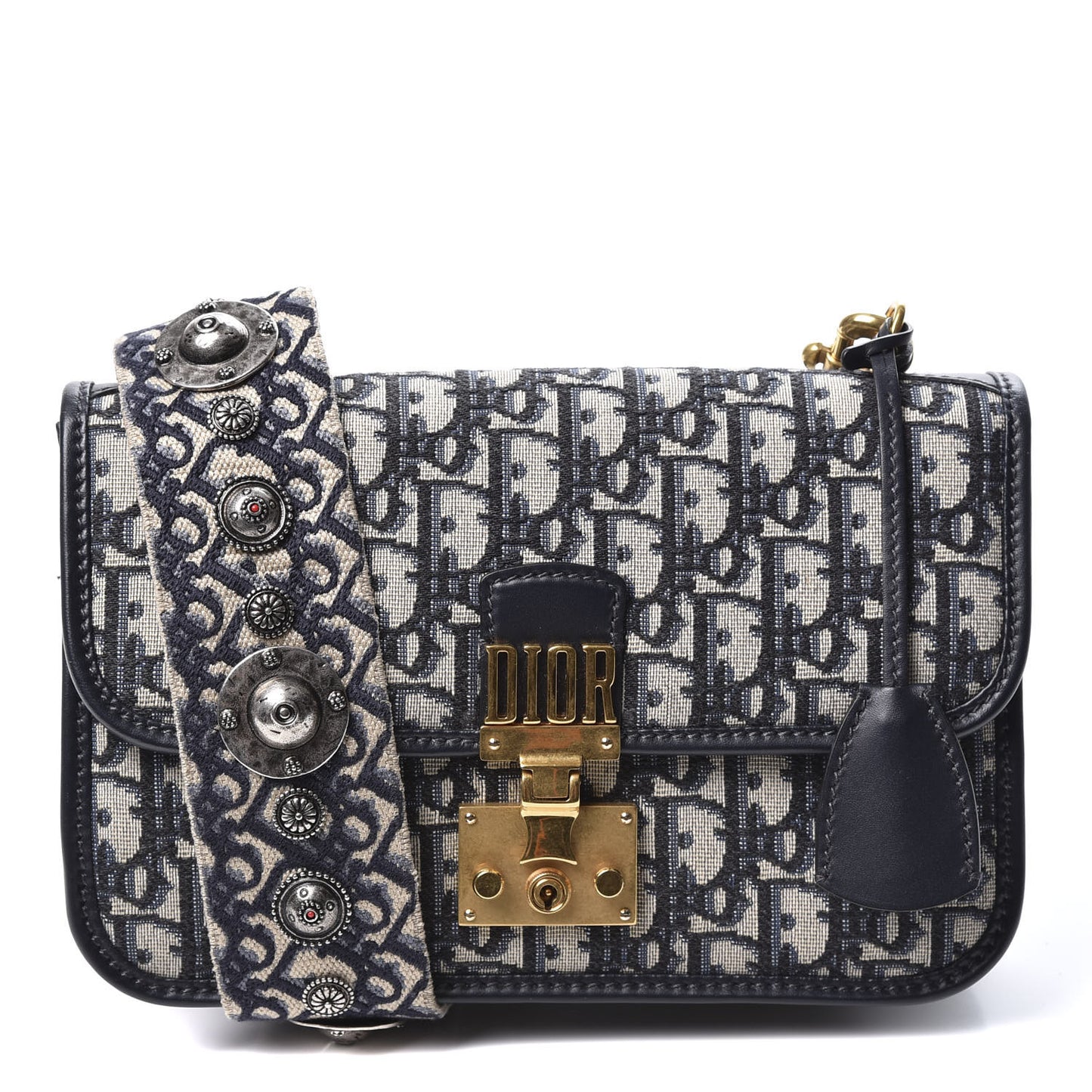 Oblique Small DiorAddict Flap Bag Navy Blue