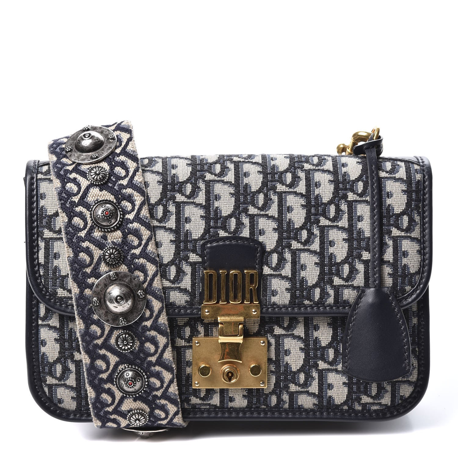 Christian Dior Oblique Small DiorAddict Flap Bag Navy Blue 1 of 9