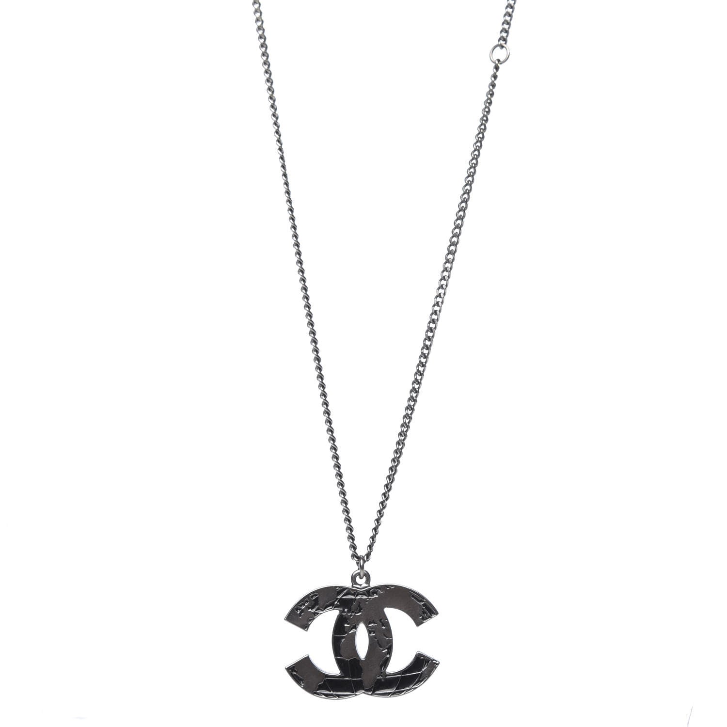 Chanel Ruthenium Globe CC Pendant Necklace Dark Silver 1 of 5