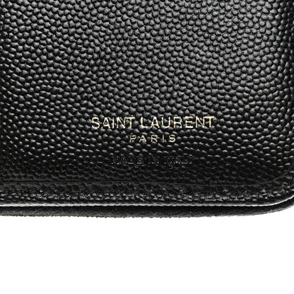 Saint Laurent Grain De Poudre Matelasse Chevron Monogram Compact Zip Around Wallet Black 7 of 9