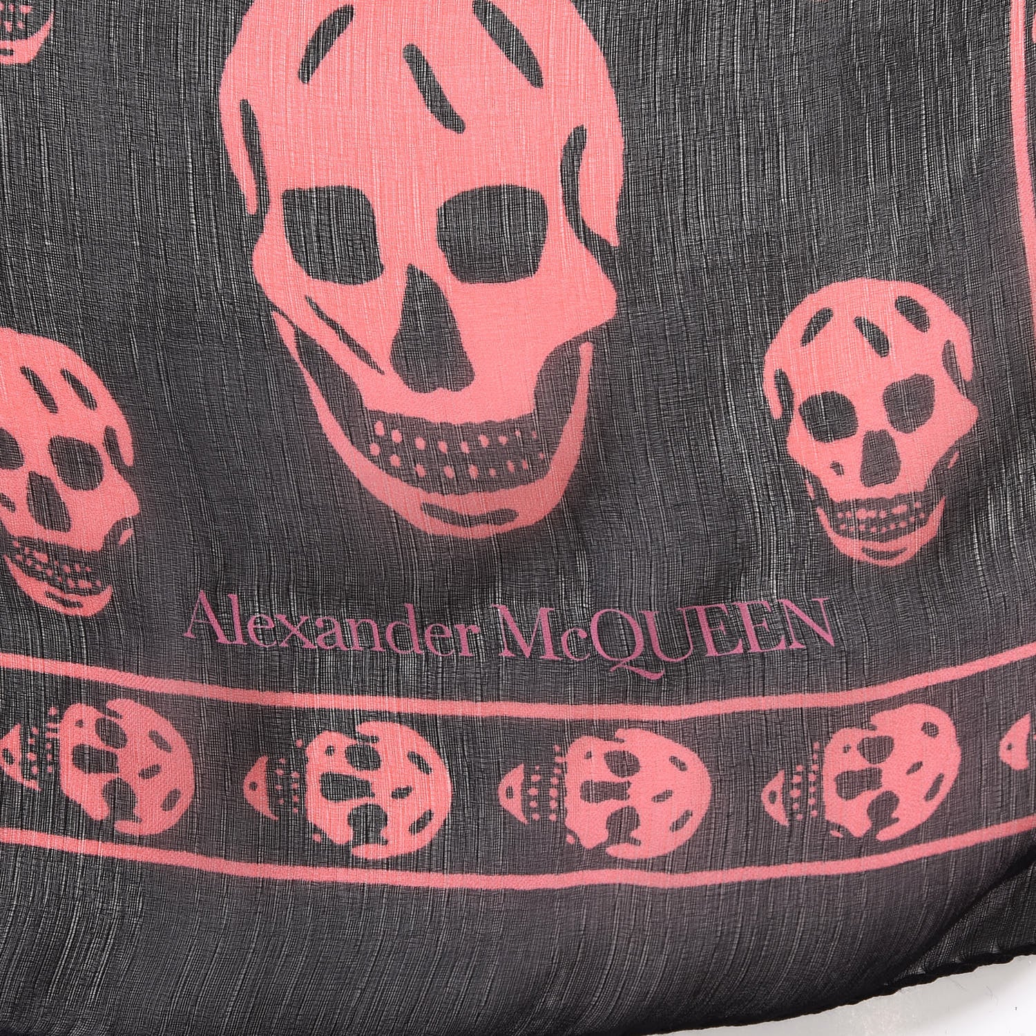 Alexander McQueen Silk Chiffon Skull Scarf Black Pink 4 of 7