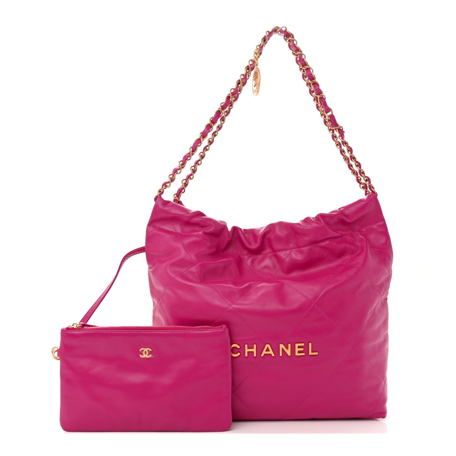 Chanel Shiny Calfskin Quilted Small Chanel 22 Fuchsia 1 of 11