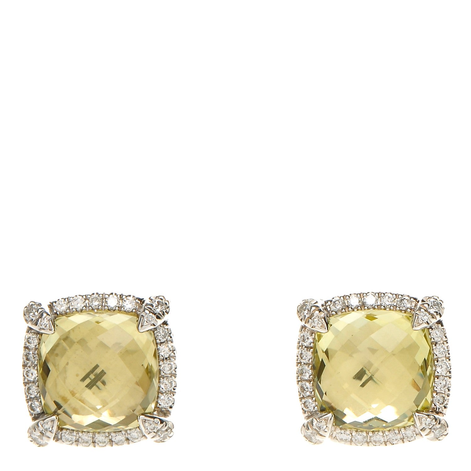 David Yurman Sterling Silver Diamond Lemon Citrine 9mm Chatelaine Earrings 1 of 5