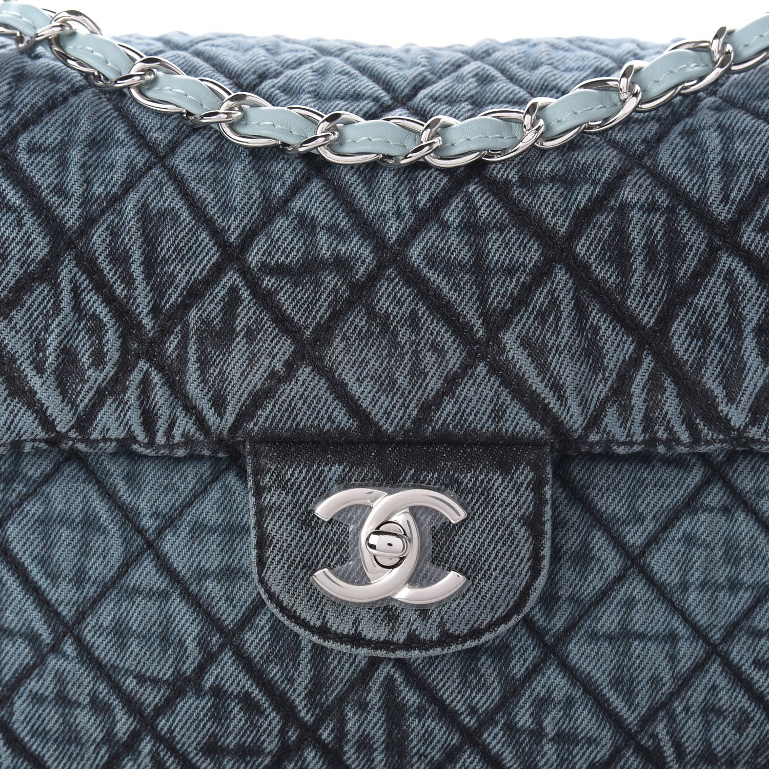 Chanel Denim Quilted Denimpression Flap Green Blue 10 of 10