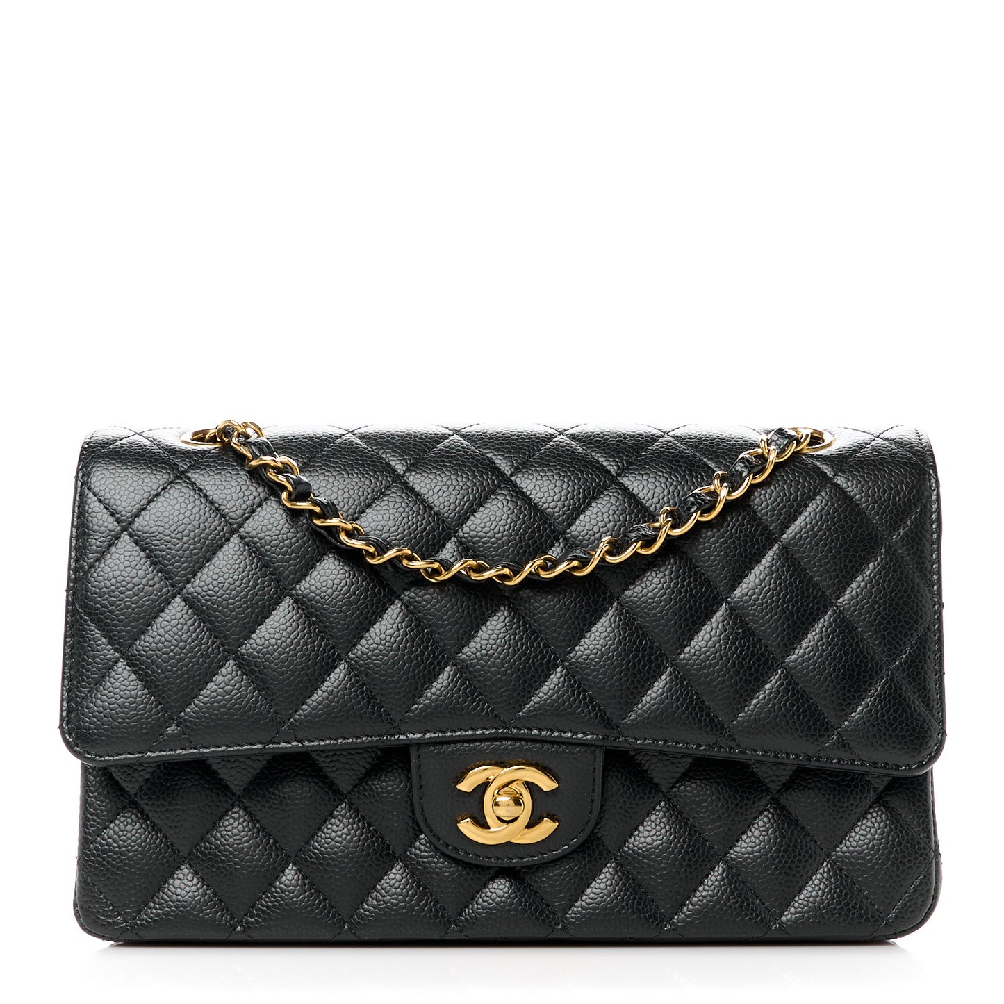 Caviar Quilted Medium Double Flap Black