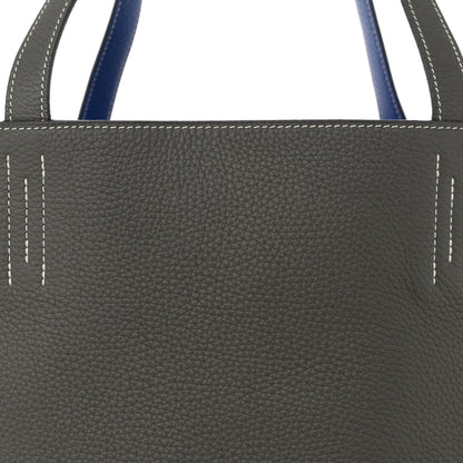 Hermes Taurillon Clemence Double Sens 36 Reversible Tote Etain Bleu Electrique 12 of 16
