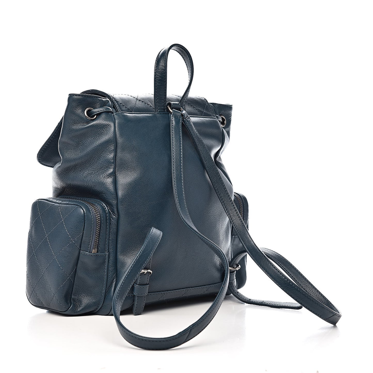 Grained Calfskin Stitched Pocket Backpack Dark Blue
