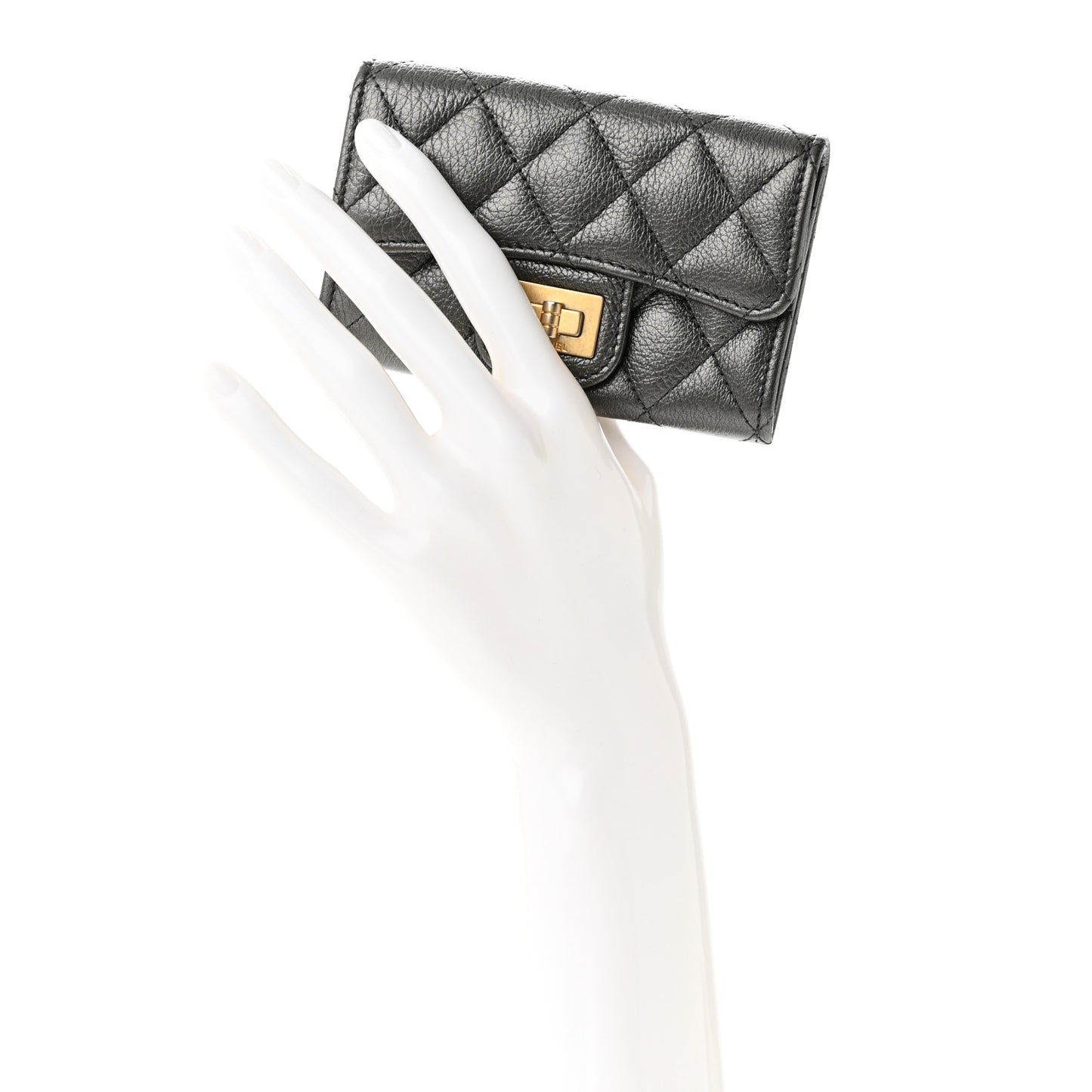 Metallic Calfskin Quilted Reissue Flap Card Holder Charcoal