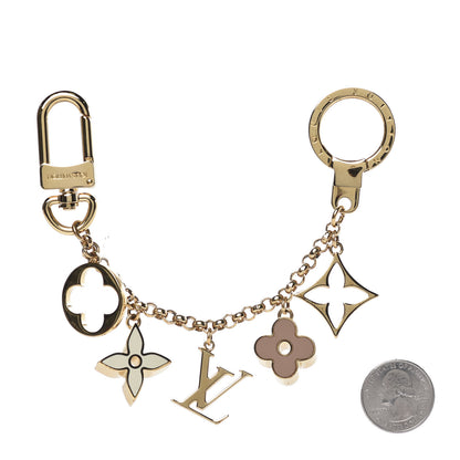 Louis Vuitton Brass Enamel Fleur De Monogram Bag Charm Chain Gold 2 of 4