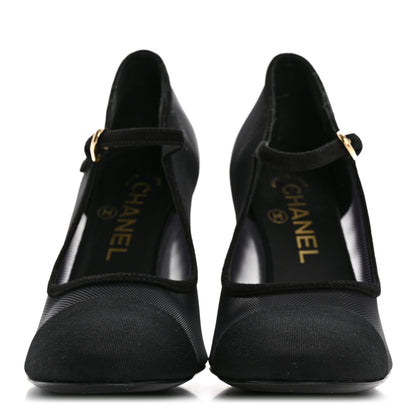 Chanel Mesh Suede Grosgrain Pearls Cap Toe Mary Jane Pumps  37.5 Black 3 of 14