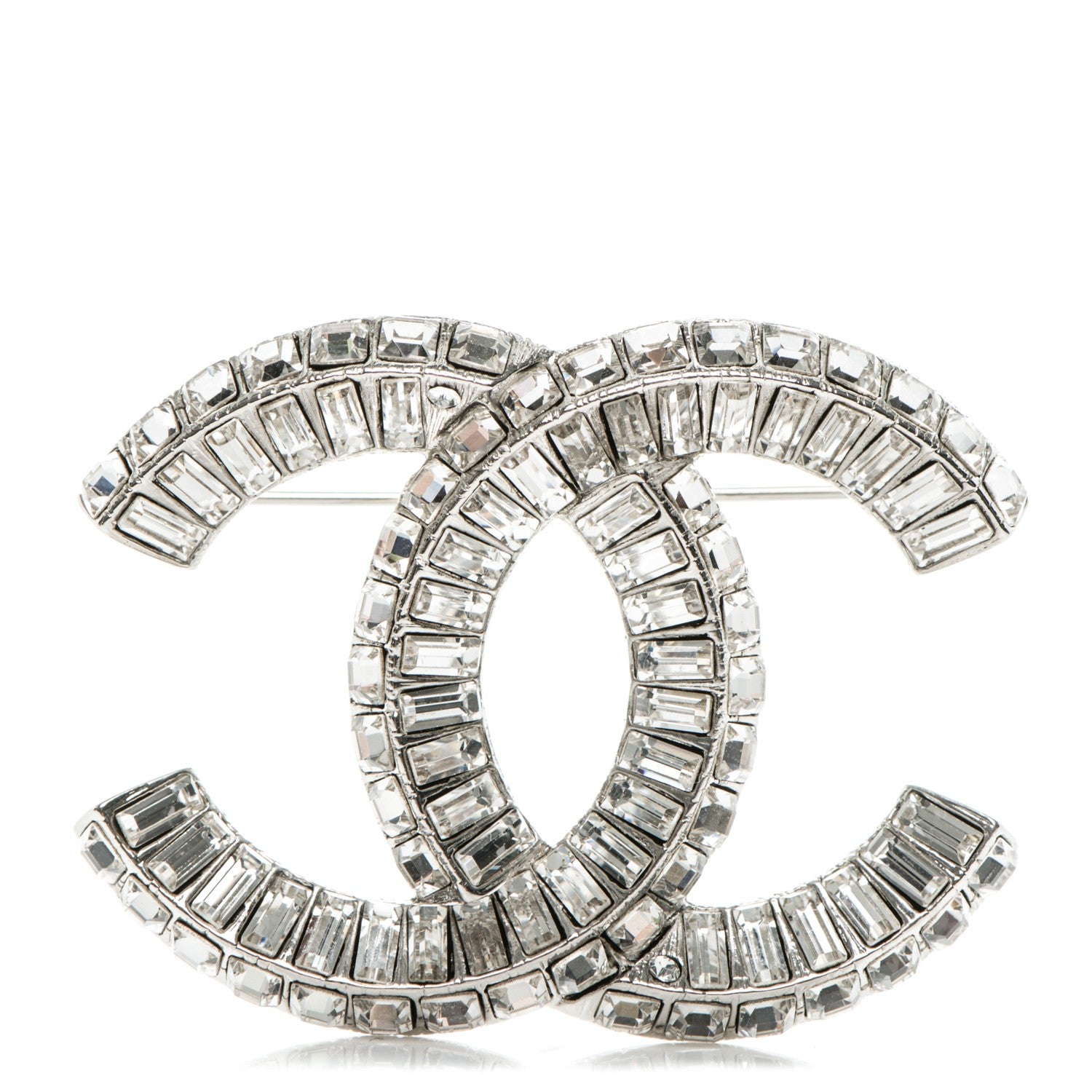 Chanel Baguette Crystal CC Brooch Silver 1 of 7