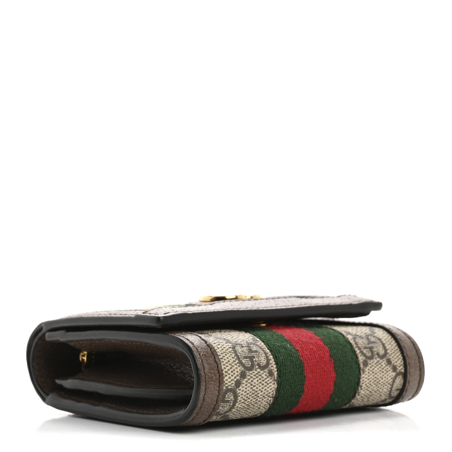 Gucci GG Supreme Monogram Textured Calfskin Web Ophidia Card Case Wallet Beige Ebony New Acero 4 of 7