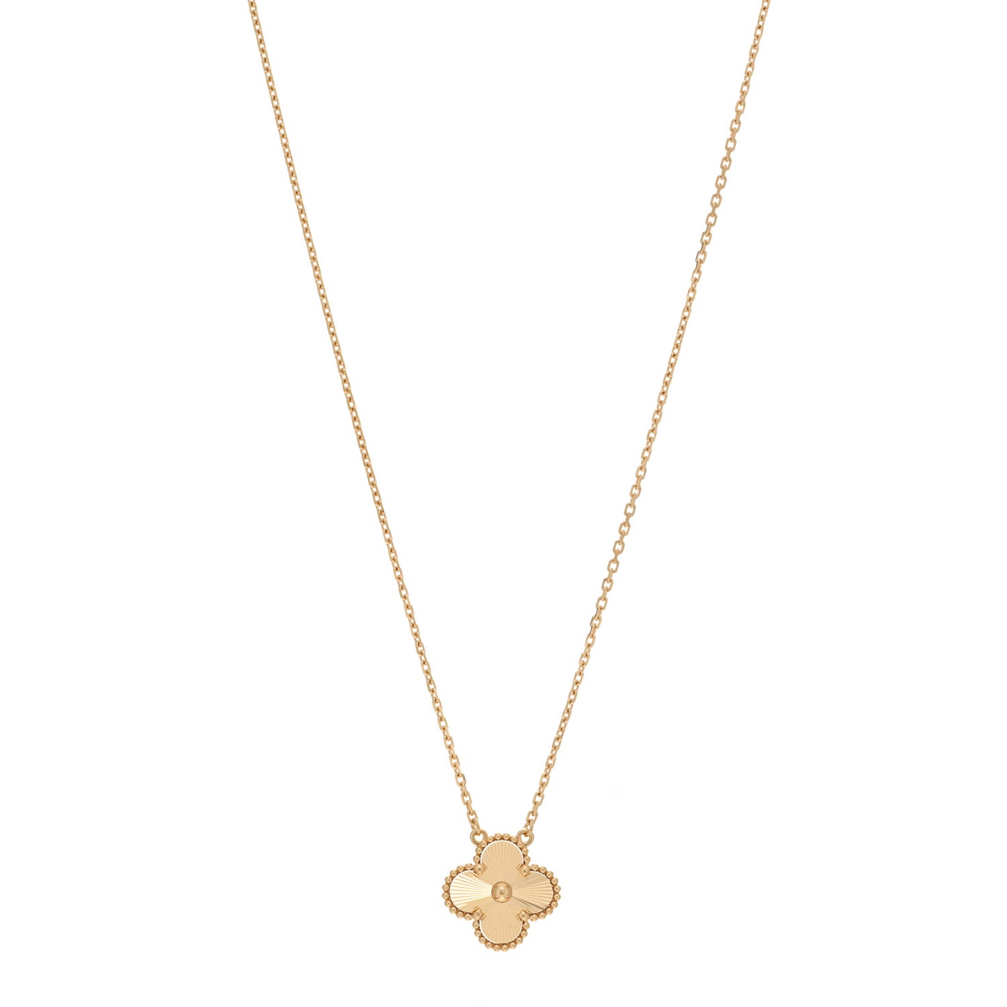 18K Yellow Gold Guilloche Vintage Alhambra Pendant Necklace