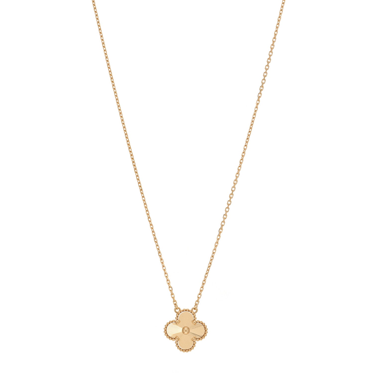 Van Cleef & Arpels 18K Yellow Gold Guilloche Vintage Alhambra Pendant Necklace 1 of 6