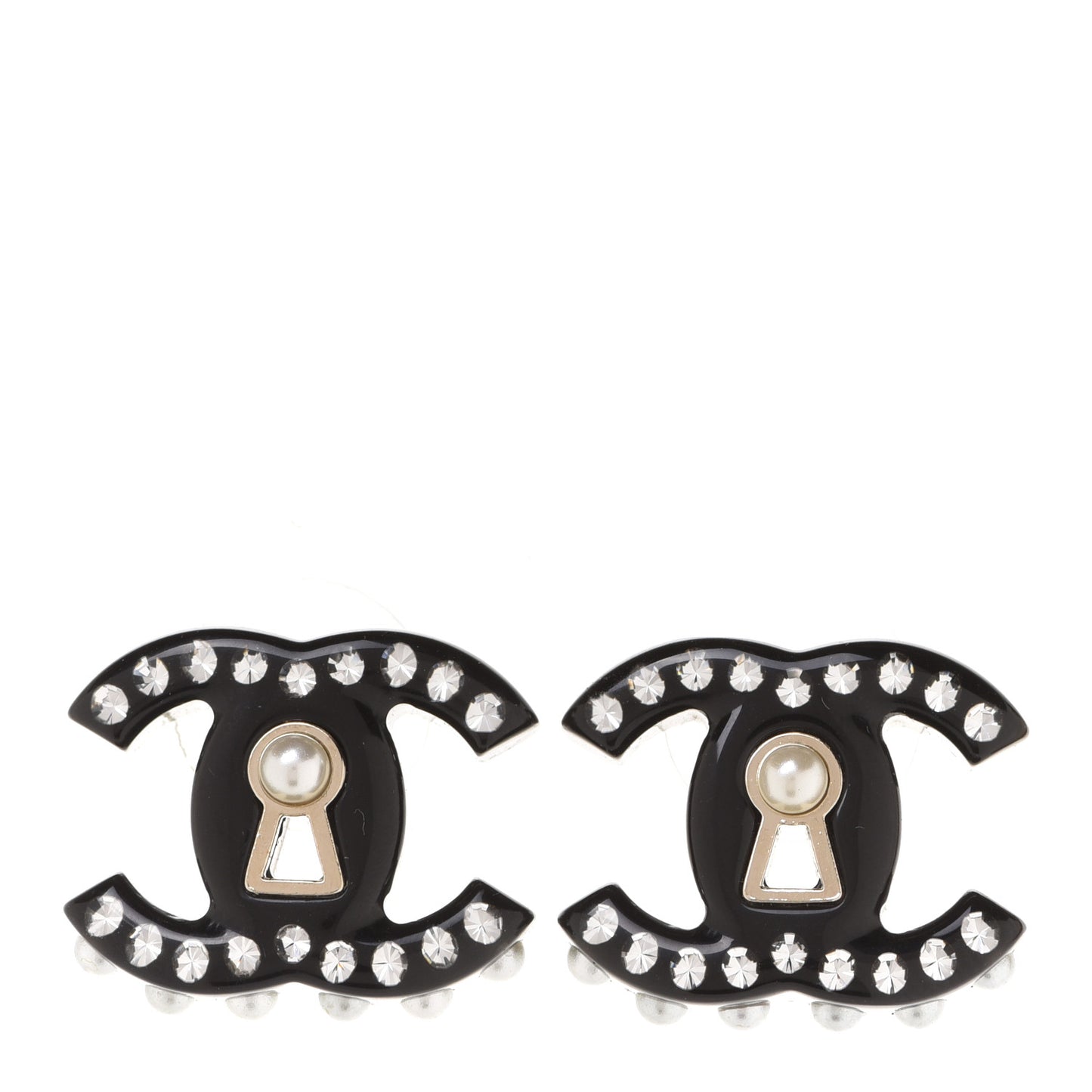 Resin Crystal Pearl CC Earrings Black