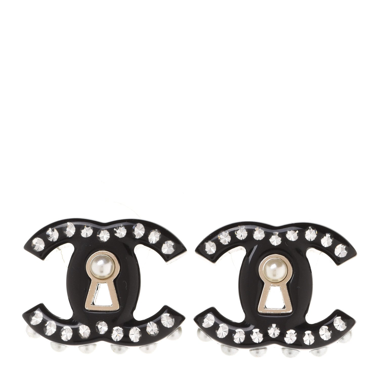 Chanel Resin Crystal Pearl CC Earrings Black 1 of 5