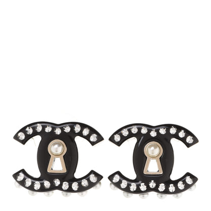 Chanel Resin Crystal Pearl CC Earrings Black 1 of 5