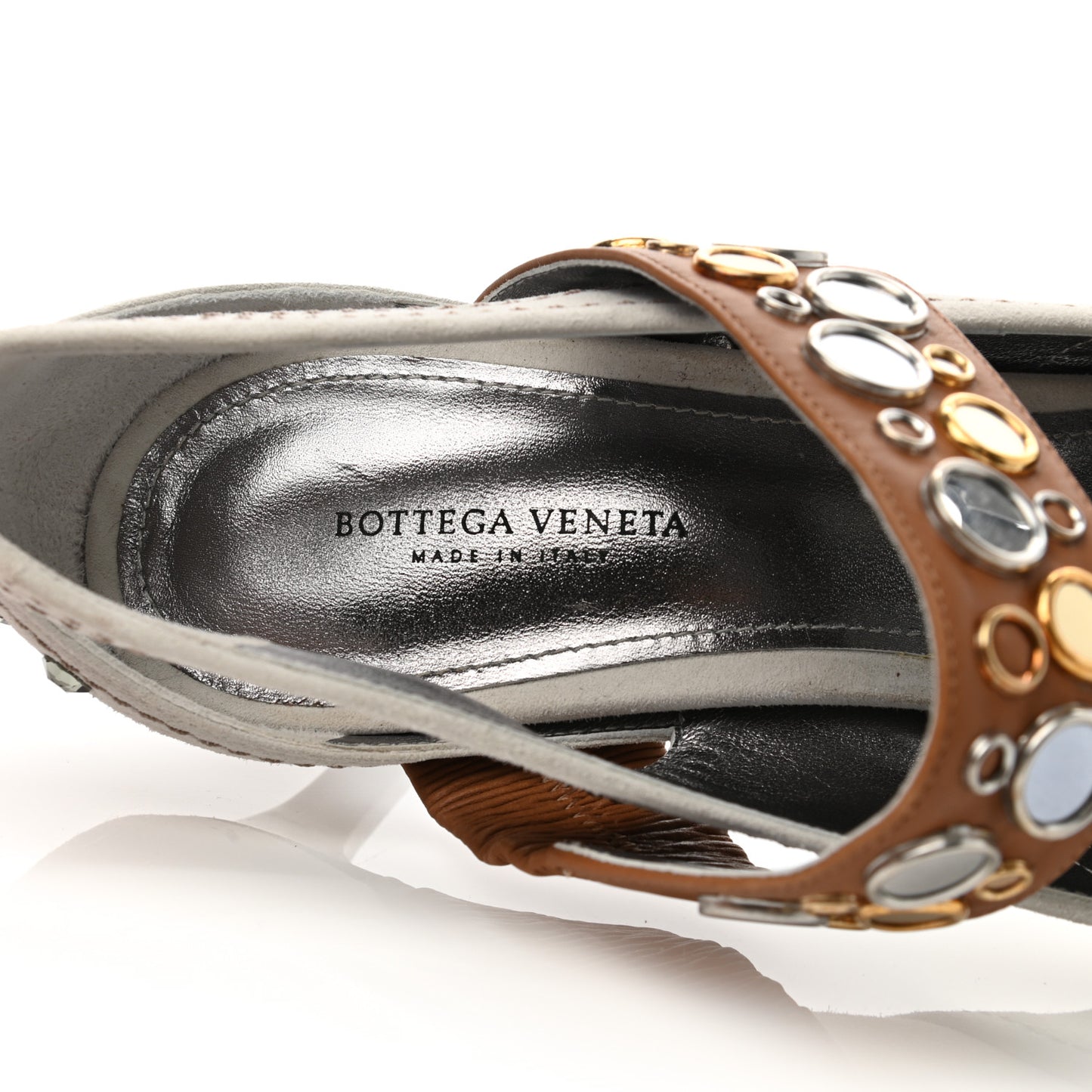 Suede Jeweled Runway Mary Jane Pumps 38.5 Mist Camello