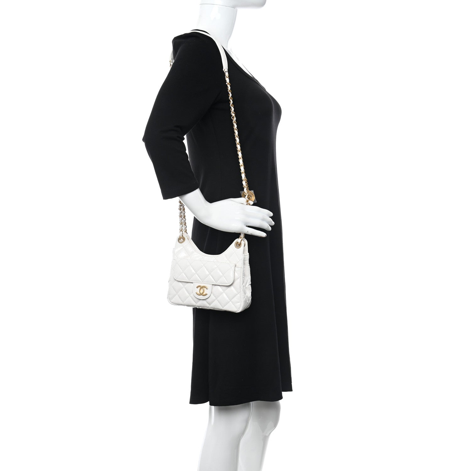 Chanel Shiny Crumpled Calfskin Quilted Small Wavy CC Hobo White 2 of 11