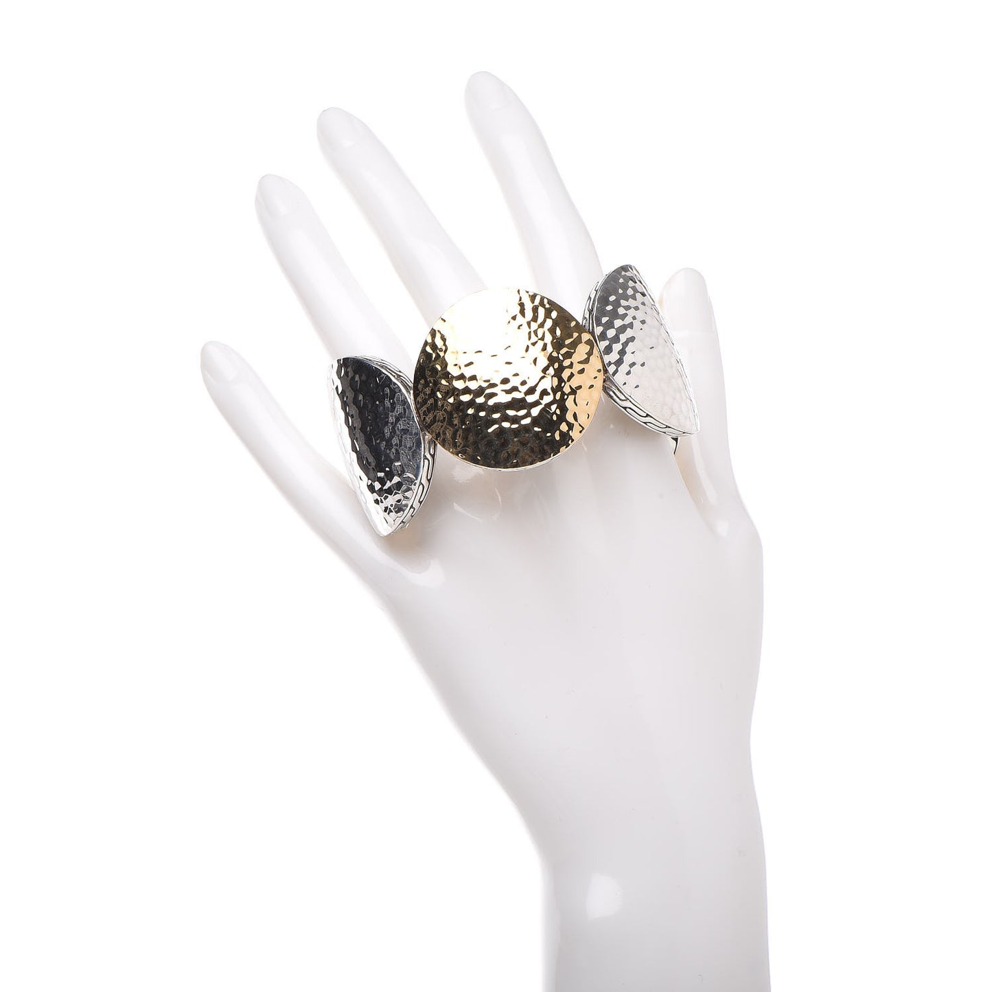 Sterling Silver 18K Yellow Gold Wide Hammered Dot Cuff Bracelet