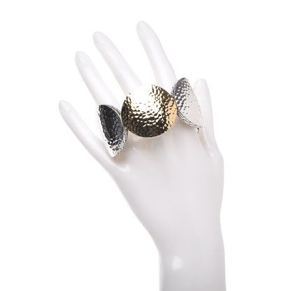 John Hardy Sterling Silver 18K Yellow Gold Wide Hammered Dot Cuff Bracelet 2 of 5