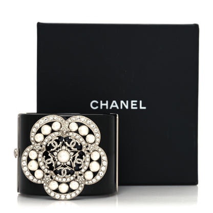 Chanel Resin Crystal Pearl Flower CC Cuff Black 6 of 6