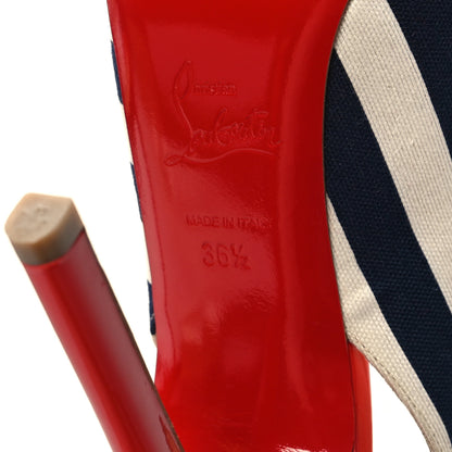 Christian Louboutin Toile Rayee Patent Sling 120 Pumps 36.5 Navy 6 of 8